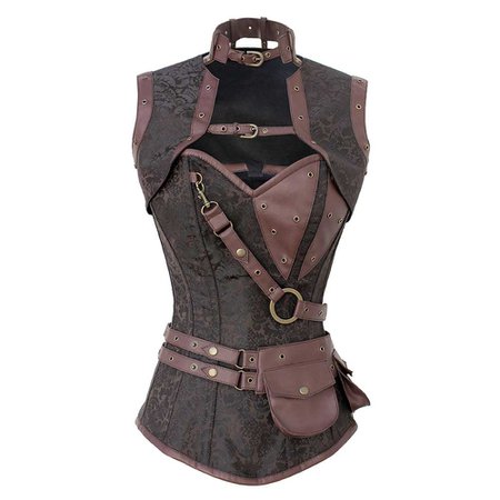 VG London Steampunk brocade reducing overbust corset with detachable be