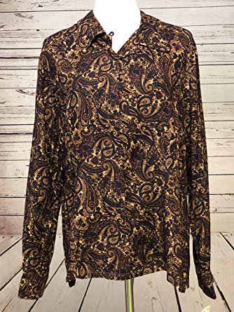 Sag Harbor Women's Button Front Blouse Long Sleeve Paisley Brown 16 at Amazon Women’s Clothing store
