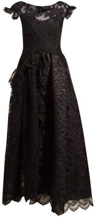 Asymmetric Brocade Tulle Dress - Womens - Black