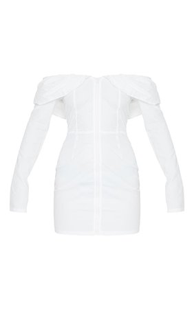 white shirring button detail bardot bodycon dress