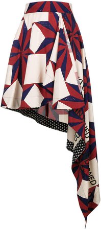 mixed-print asymmetric skirt