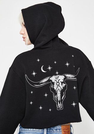 Horoscopez Taurus Graphic Crop Pullover Hoodie | Dolls Kill