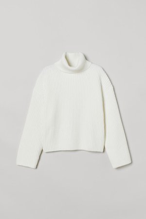 Ribbed Turtleneck Sweater - White - Ladies | H&M US