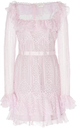Andalusia Ruffle-Accented Lace Mini Dress