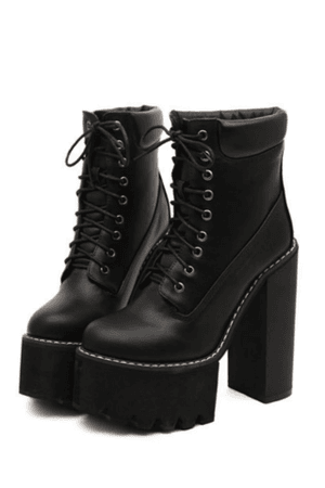Platform Heeled Black Boots