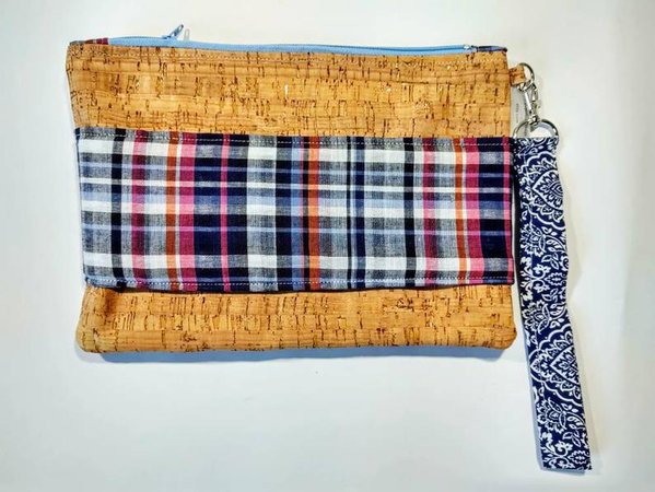 Hand Strap Cork and Blue Plaid Clutch Wristlet and Phone | Etsy
