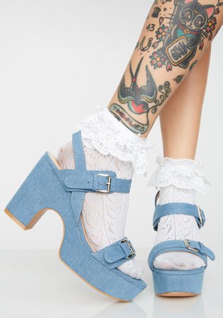 Light Blue Denim Platform Heels | Dolls Kill