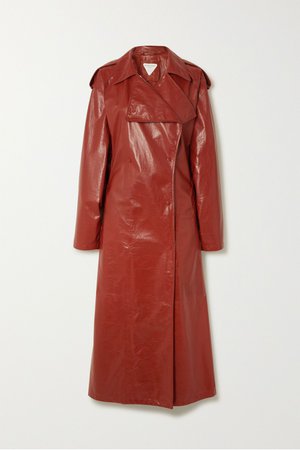 Orange Crinkled glossed leather trench coat | Bottega Veneta | NET-A-PORTER