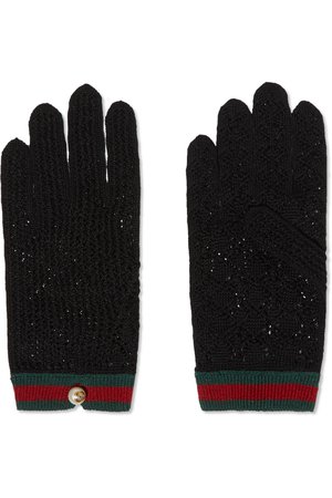 Gucci | Embellished striped crocheted cotton gloves | NET-A-PORTER.COM