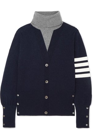 Thom Browne | Button-detailed striped intarsia cashmere turtleneck sweater | NET-A-PORTER.COM