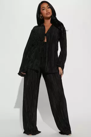 Sydney Plisse Pant Set - Black | Fashion Nova, Matching Sets | Fashion Nova
