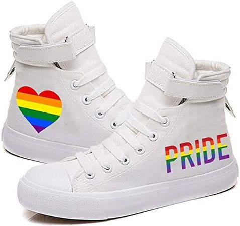 Unisex Adult Rainbow Stripe Heart and June Pride LGBT Printed Canvas Shoes Lace Up Sneakers Tennis | Fashion Sneakers