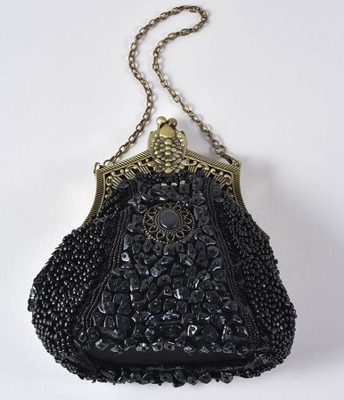 Black Beaded 20s Handbag