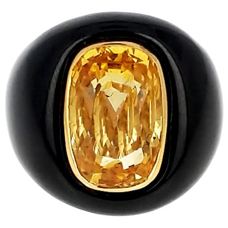 Yellow Sapphire Black Jade and 18k Gold Ring