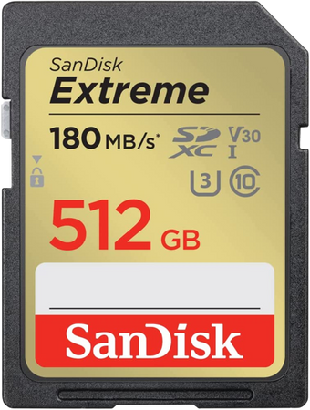 SanDisk - 512GB Extreme SDXC UHS-I Memory Card