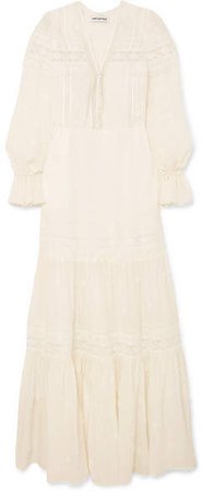 Appliquéd Tiered Gauze And Guipure Lace Maxi Dress - Ivory