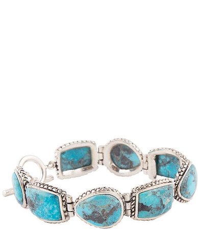 Barse Sterling Silver and Genuine Turquoise Toggle Bracelet