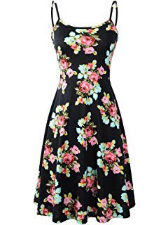FINMYE Womens Sleeveless Floral Printed Swing Sundress Spaghetti Strap Dresses at Amazon Women’s Clothing store: