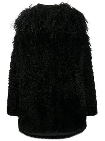 Prada feather-trimmed coat black 569571XM8 - Farfetch