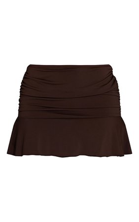 Chocolate Ruched Slinky Frill Hem Mini Skirt | PrettyLittleThing USA