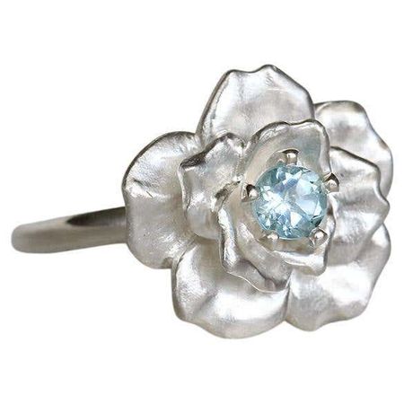 Winter in July Customizable Aquamarine "Rose in Bloom" Ring