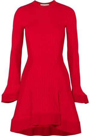 Ribbed-knit Mini Dress - Red