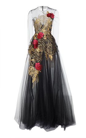 Lace Full Sleeve Embroidered Gown by Oscar de la Renta | Moda Operandi