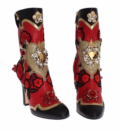 red, black, and gold boots