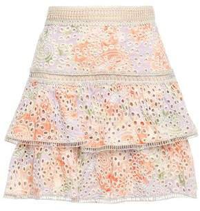 Kirsten Tiered Floral-print Broderie Anglaise Modal Mini Skirt
