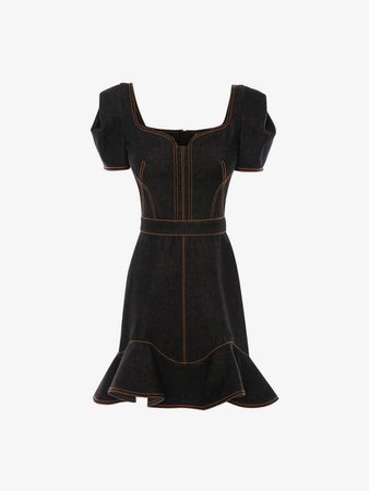 Denim Mini Dress in Black | Alexander McQueen US