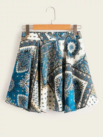 Scarf Print Flared Mini Skirt | SHEIN USA