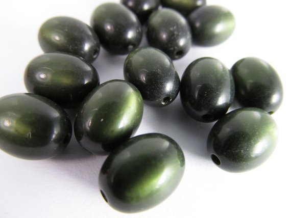 30 Vintage 12x9 Dark Olive Green Oval Moonglow Lucite Beads | Etsy