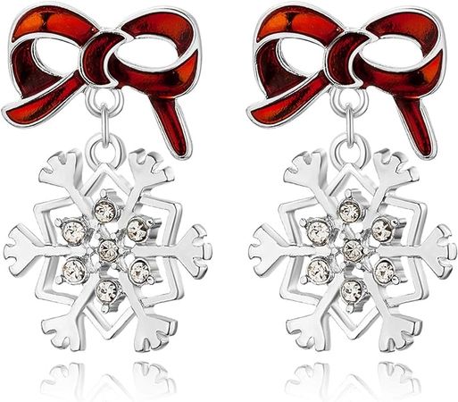 Amazon.com: RareLove Red Bowknot with Snowflake Christmas Piercing Dangle Stud Earrings CZ Rhinestone Silver Plated Alloy Holiday Jewelry For Women Girls: Clothing, Shoes & Jewelry