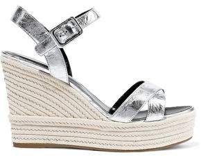 Cracked-leather Espadrille Wedge Sandals