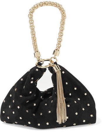 Callie Embellished Suede Shoulder Bag - Black