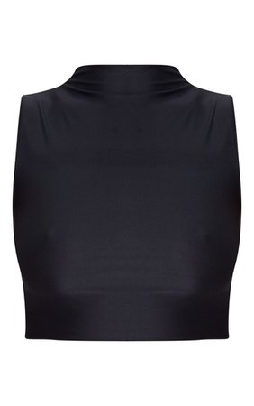 Black Stretch Slinky High Neck Sleeveless Crop Top | PrettyLittleThing USA