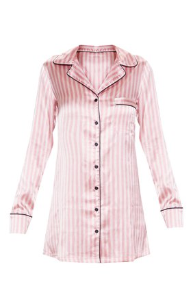 Pink Satin Striped Night Shirt | PrettyLittleThing USA