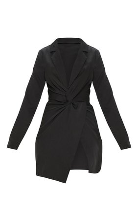 Black Knot Detail Wrap Blazer Dress | Dresses | PrettyLittleThing