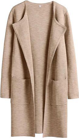 ANRABESS Women's Open Front Knit Cardigan Long Sleeve Lapel Casual Solid Classy Sweater Jacket at Amazon Women’s Clothing store