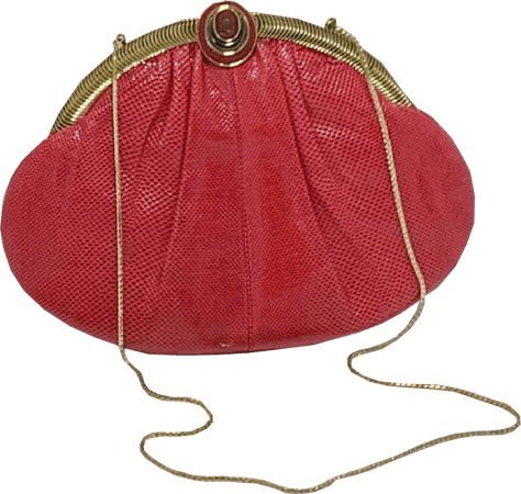 JUDITH LEIBER SEXY RED SNAKESKIN GOLD FRAME PURSE