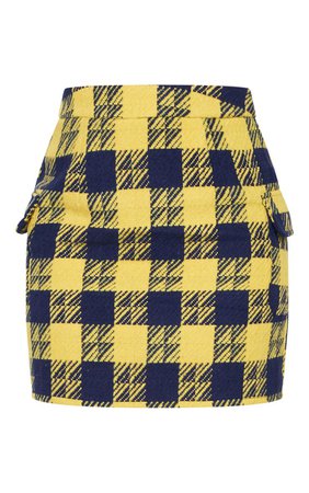 Pretty Little Thing Mustard Check Oversized Pocket Tweed Mini Skirt