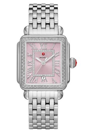 MICHELE Deco Madison Lilac Dial Watch Head & Bracelet, 33mm | Nordstrom