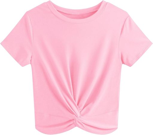 JINKESI Women's Summer Causal Short Sleeve Blouse Round Neck Crop Tops Twist Front Tee T-Shirt White-XX-Large at Amazon Women’s Clothing store