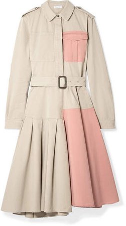 Belted Paneled Cotton-drill Dress - Beige