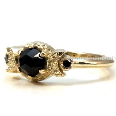 1 Carat Crescent Moon Engagement Ring In Black Diamond