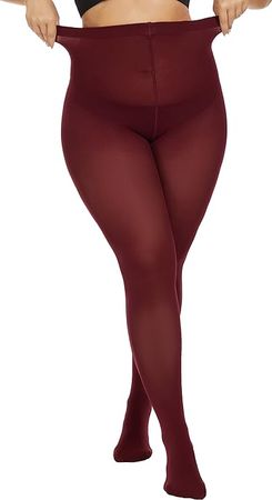 CozyWow Women's Plus Size Tights Soft Semi Opaque Queen Size Pantyhose High Waist Wine Red 3XL at Amazon Women’s Clothing store
