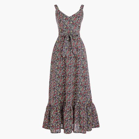 Tiered maxi dress in linen-cotton