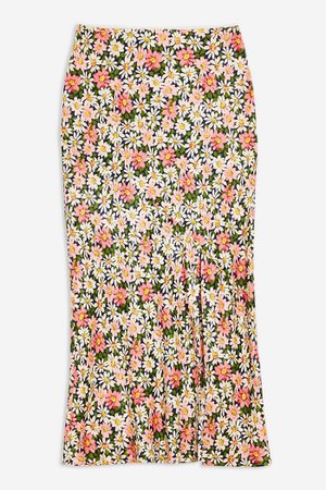 Daisy Floral Satin Bias Midi Skirt | Topshop
