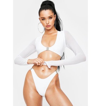 Poster Grl Long Sleeve Bikini Set - White | Dolls Kill