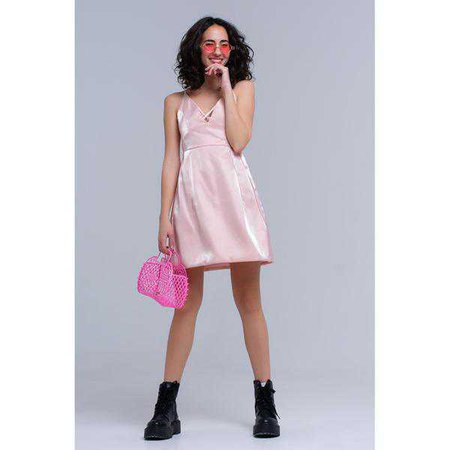 Day Dresses | Shop Women's Pink V-Neck Spaghetti Strap Dress at Fashiontage | 7533526-35342